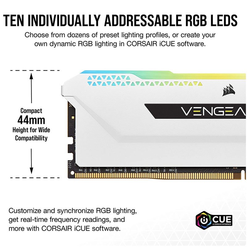 Corsair Vengeance RGB Pro SL 16GB (2x8GB) DDR4 C16 Desktop Memory - White img 1