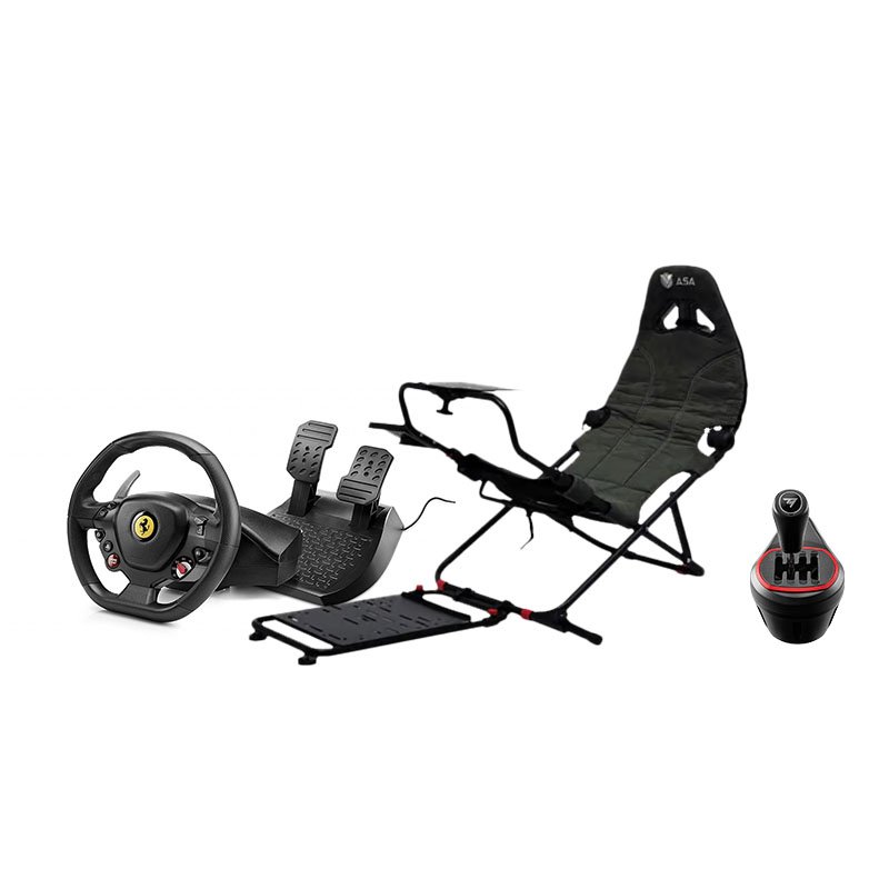 ASA F-GTR Lite Racing Simulator Seat with Thrustmaster Ferrari T80 488 GTB Edition and Add-on TH85 Shifter
