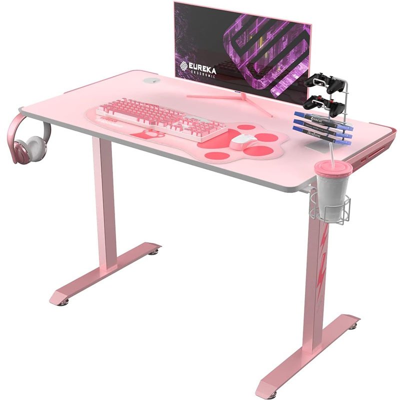 EUREKA Ergonomic Gaming Desk, 45 Inch Pink Gaming Table Desk