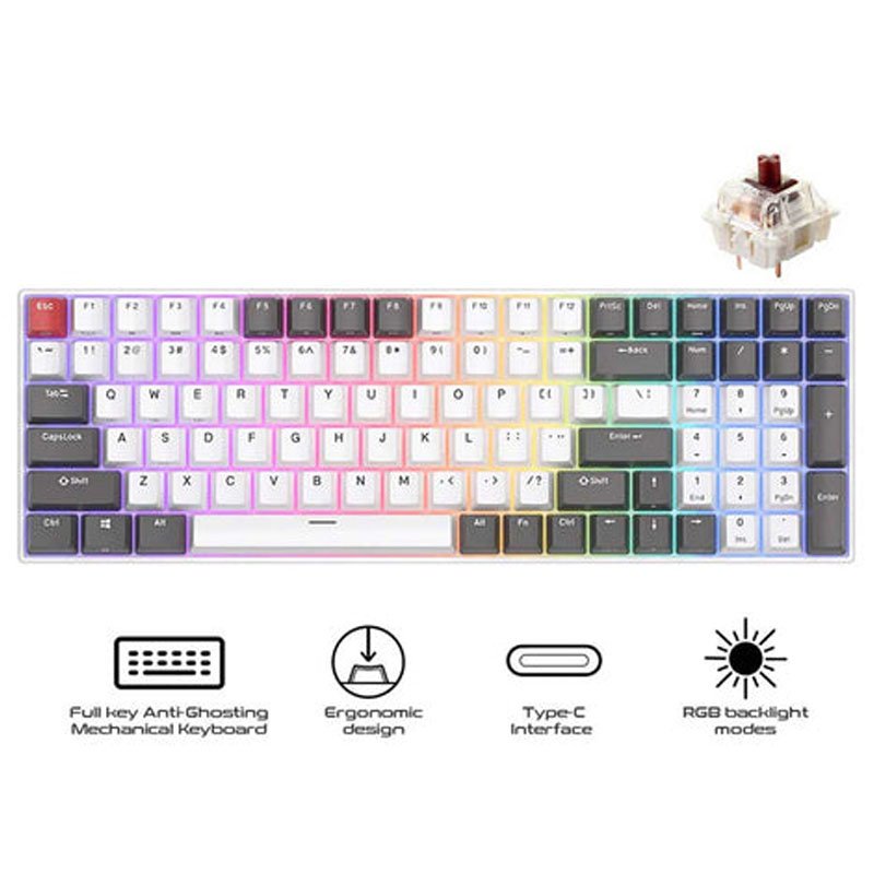 Royal Kludge 100 Rgb Mechanical Keyboard Tri-Mode White/Red/Grey - Brown Switch