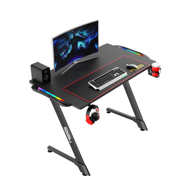 Twisted Minds Z Shaped Gaming Desk Carbon fiber texture – RGB